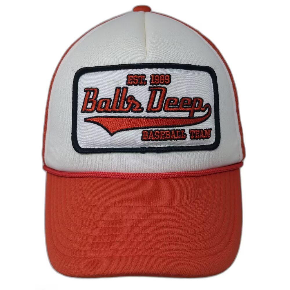 Spirit Trucker Hat Orange White OS Balls Deep Baseball Team Patch Rope